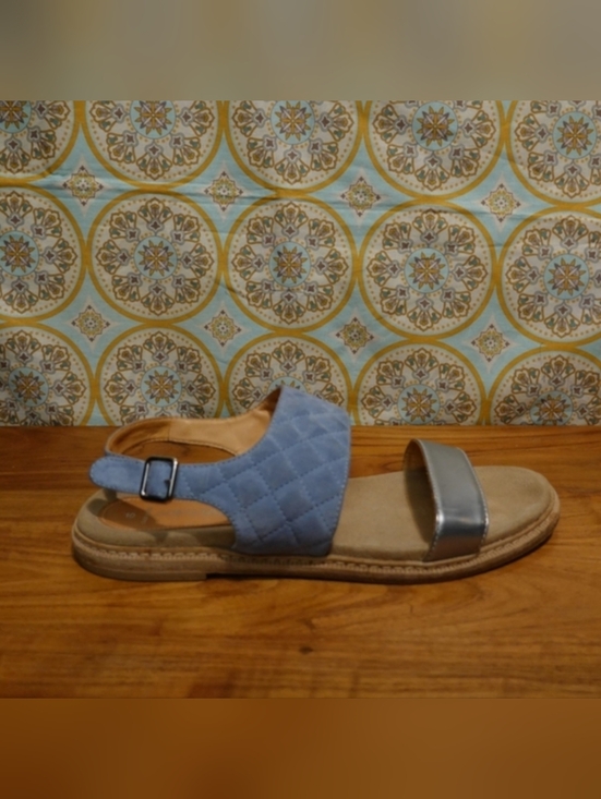 Aquatalia Shoes - AQUATALIA Silver and Blue Flat Sandals, size 10